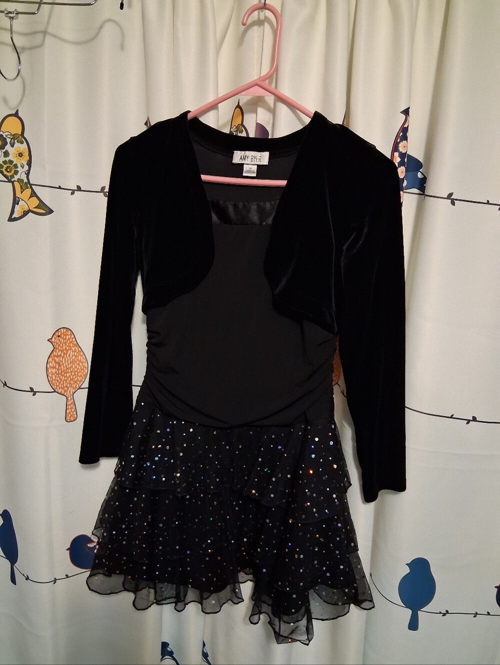 Amy Byer Black Velvet Shrug with Sparkle Skirt Girls Dress Size 14
